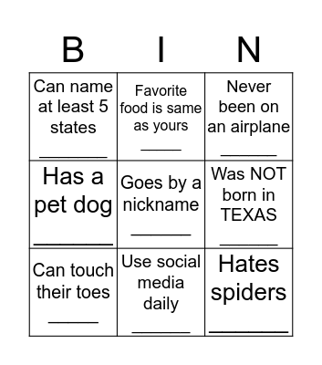 FIND SOMEONE WHO: Bingo Card