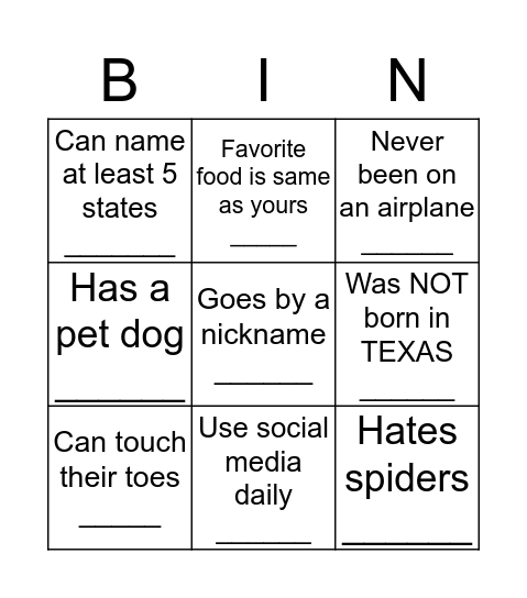 FIND SOMEONE WHO: Bingo Card