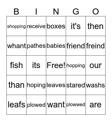 SPELLING BINGO Card