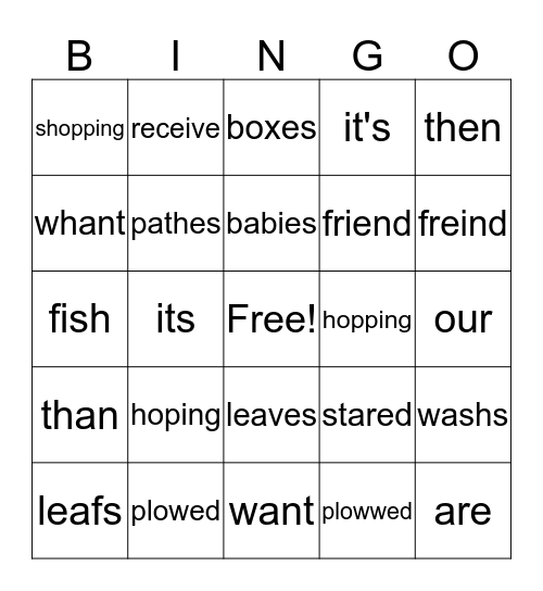 SPELLING BINGO Card
