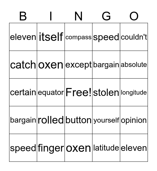 4th grade Bingo Card