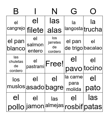 meat, poultry, seafood deli Bingo Card