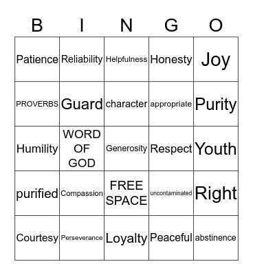 Bingo PURITY Bingo Card