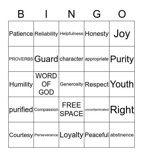 Bingo PURITY Bingo Card