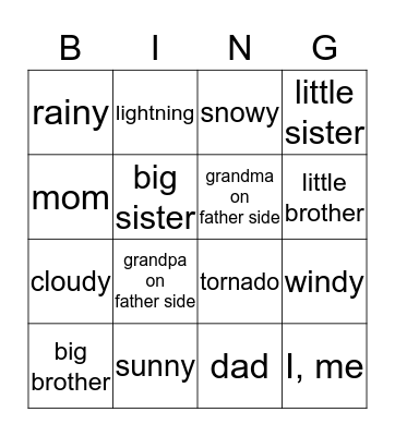 weather & family members Bingo Card