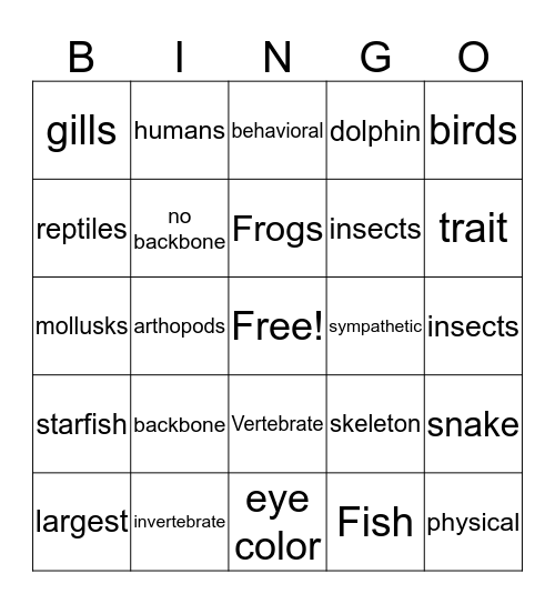 Animal Group Bingo Card
