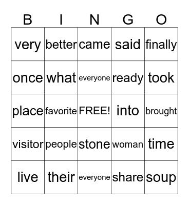 Stone Soup Bingo Card