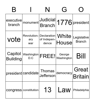 Student Government Day Bingo Card