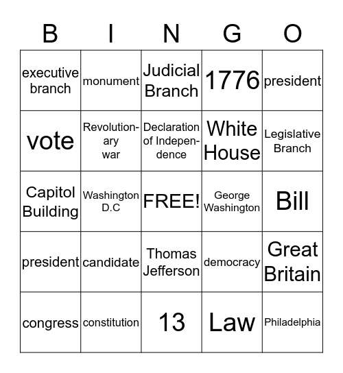 Student Government Day Bingo Card