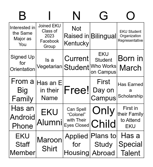 COLONEL BINGO  Bingo Card