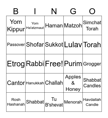 Jewish Bingo Card