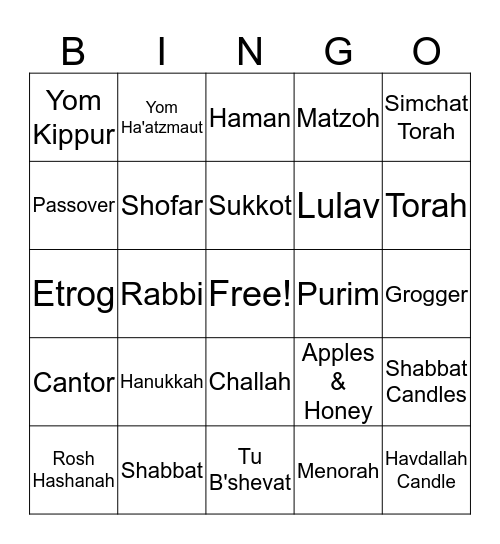 Jewish Bingo Card