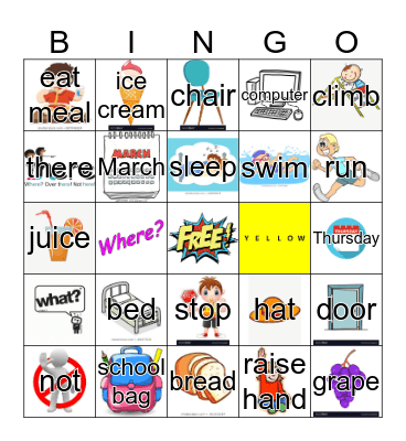 Sight Words Bingo Card