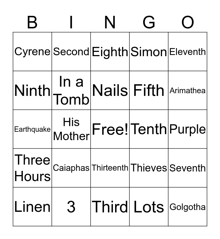 Stations of the Cross Bingo Card