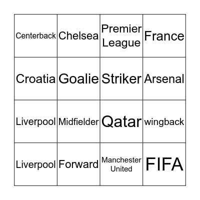 SOCCER BINGO Card