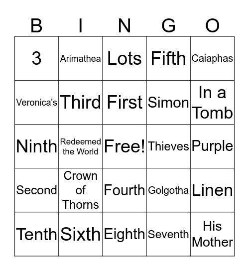 Stations of the Cross Bingo Card
