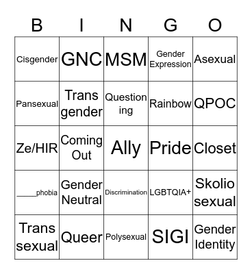 AVAHCS LGBT LINGO BINGO Card