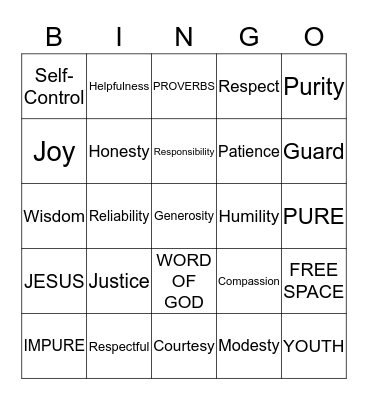 Godly Virtues Bingo Card