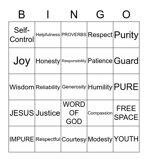 Godly Virtues Bingo Card