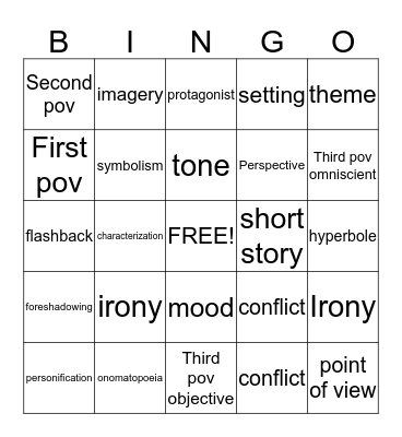 Literary Terms Bingo Card