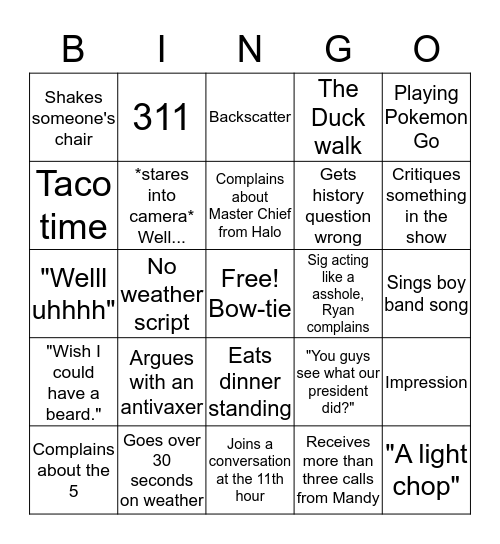 Ryan Bingo Card