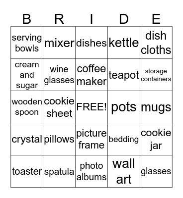 Bridal Shower for Judy Mauthe Bingo Card