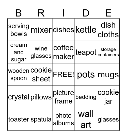 Bridal Shower for Judy Mauthe Bingo Card