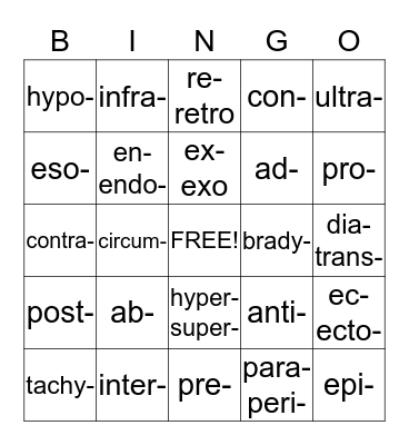 Table 2-2 Bingo Card
