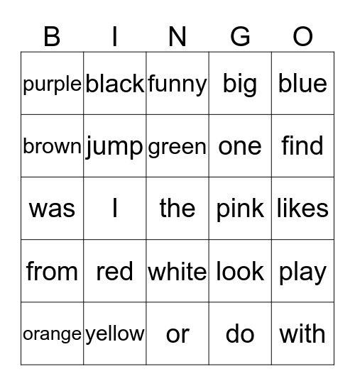 Sight Word Bingo Card