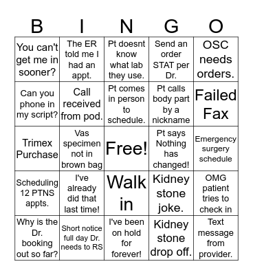 Suite's Bingo Card