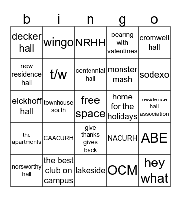 RHA BINGO! Bingo Card