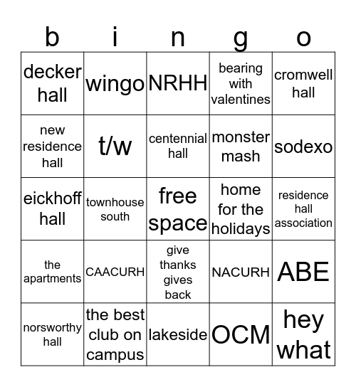 RHA BINGO! Bingo Card