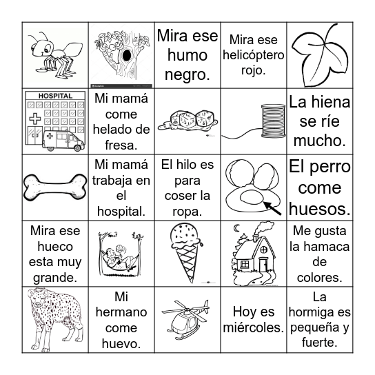 Letra Hh Bingo Card