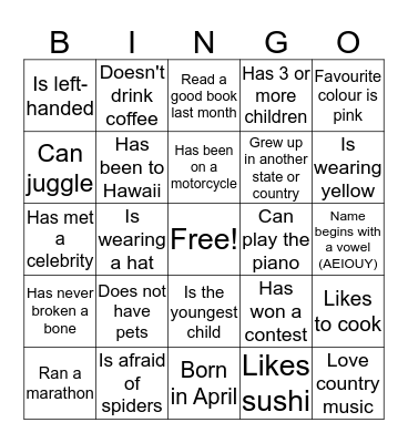 People Bingo Card