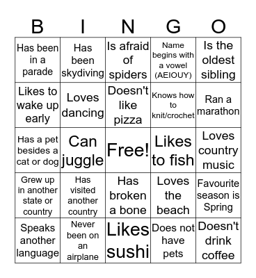 People Bingo Card