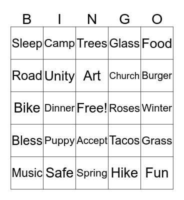 Fun Things Bingo Card