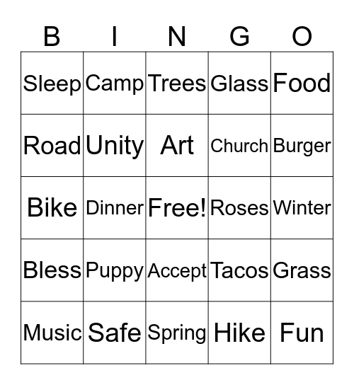 Fun Things Bingo Card