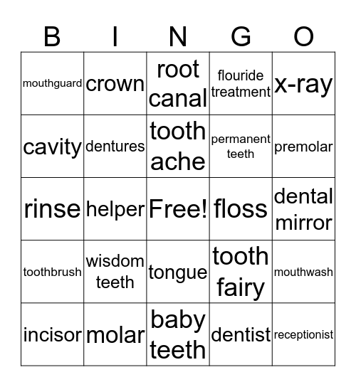 Dentistry Bingo Card