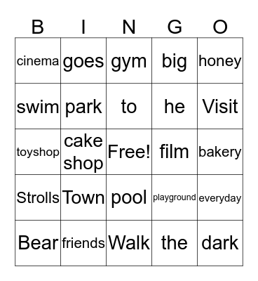 Bear About Town B Bingo Card