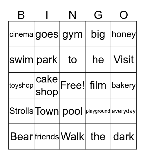 Bear About Town B Bingo Card