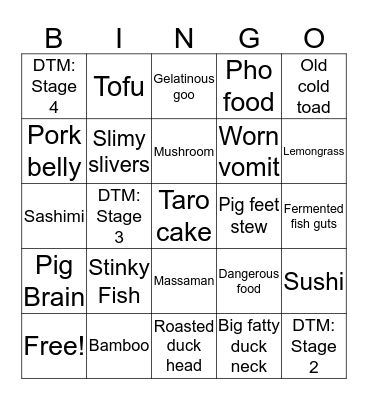 Bizarre Foods Thailand  Bingo Card