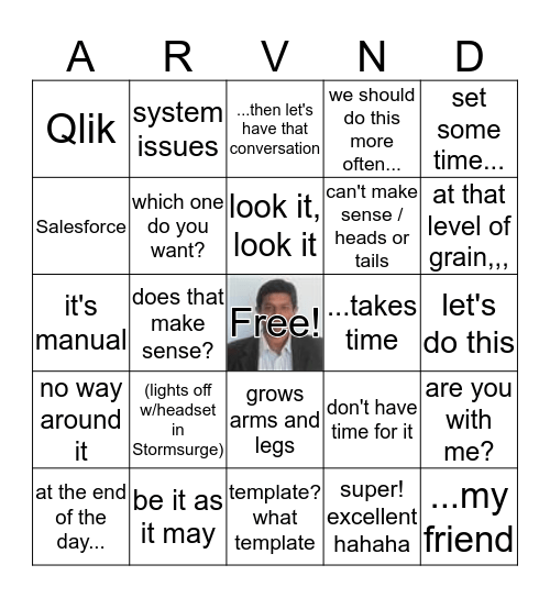 Arvind-isms Bingo Card