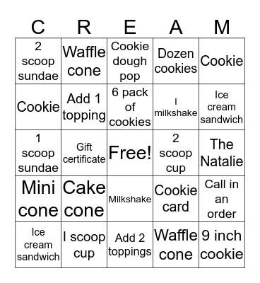 Cookies & Cream Bingo Card