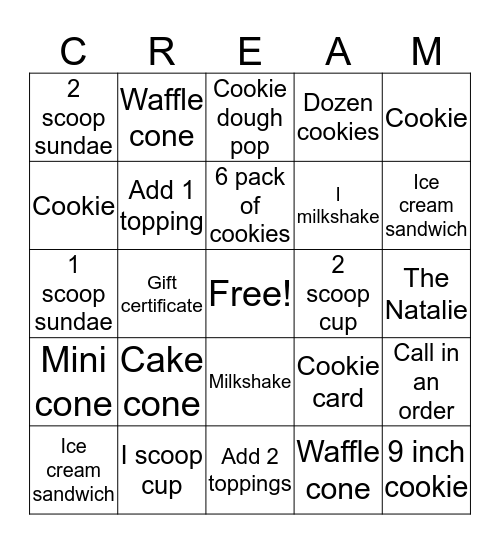 Cookies & Cream Bingo Card