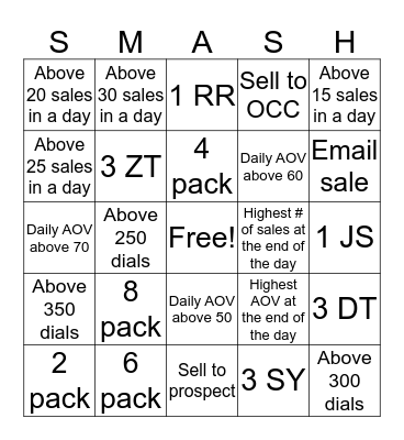 SMASH BINGO Card