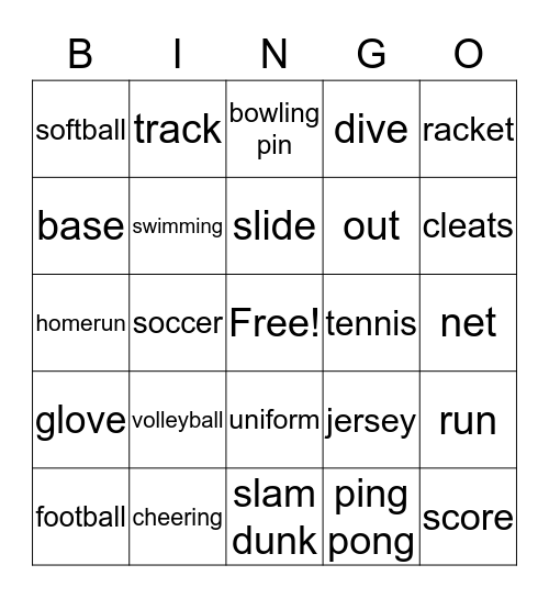Sport Bingo  Bingo Card