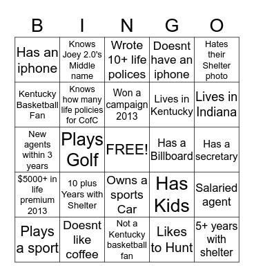 Shelter Bingo Card