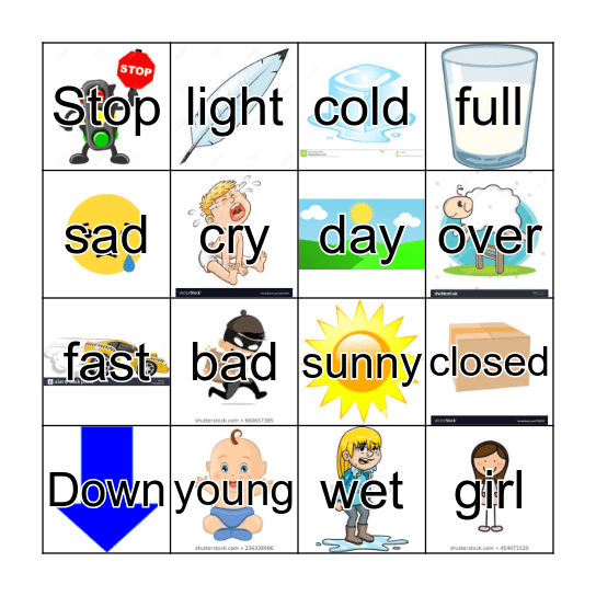 Opposites Puzzle Bingo Card