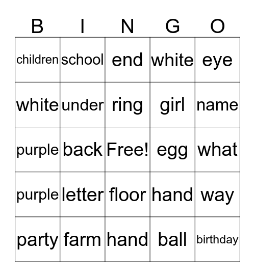 Sight Word Bingo! Bingo Card