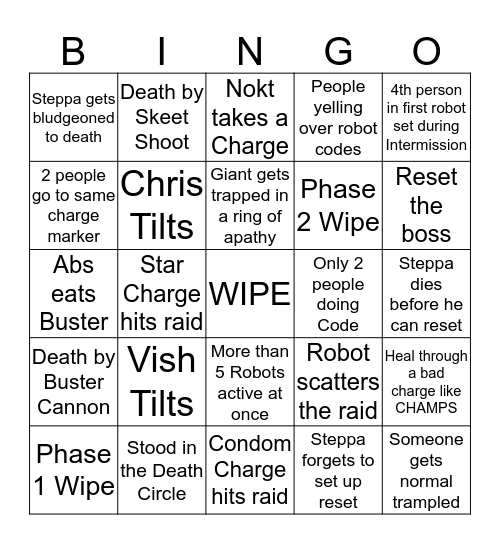 Mekkatorque Shame Bingo Card